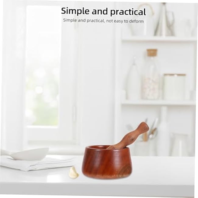 PRETYZOOM Wooden Garlic Crusher Set with Pestle Manual Garlic Mashing Bowl Kitchen Gadget for Spices and Seasoning for Home Cooking