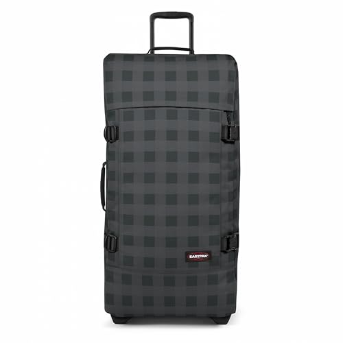 Image of EASTPAK Tranverz L - 121L Large Soft Sided Checked Luggage, Dual Compartments, TSA Lock, Compression Straps & Smooth Inline Wheels, Checker Dark Grey