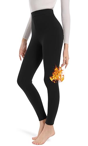ACHTELEPHS Thermo Leggings Damen Gefüttert Thermoleggins Lang mit Fleece Warm Winter Leggings Schwarz M-L