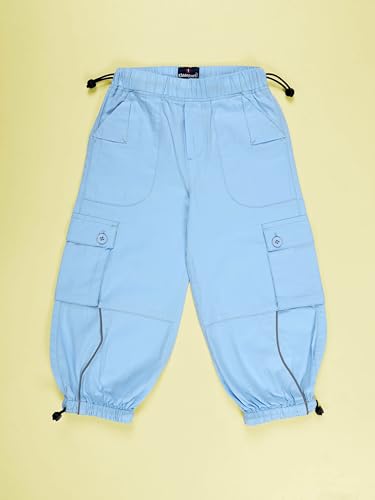 Image of KiddoPanti Girls Cotton Knit Solid Parachute Pant with Cargo Pocket
