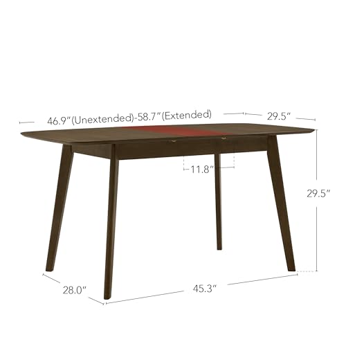 Image of CHITA 47 inch-59 inch Extendable Dining Room Table for 4, Modern Wood Dining Table for Small Spaces, Kitchen, Space Saving Hidden Leaves, Solid Rubberwood Frame, Walnut Veneer