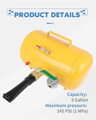Image of ECCPP 5 Gallon Air Tire Bead Seater Blaster Tool Seating Tire Inflator Car Truck ATV Tractor Tank Heavy Duty (Yellow)