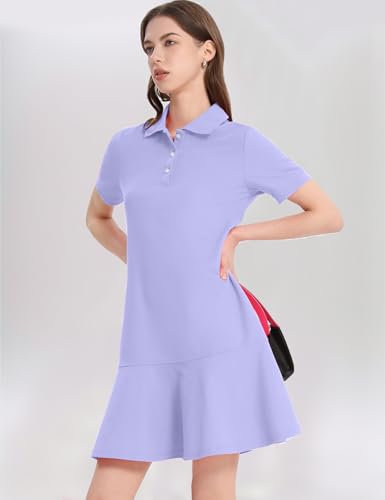 Image of Kissonic Women's Polo Dress Short Sleeve V Neck Ruffle Hem Casual Summer Golf Tennis Mini Shirt Dresses