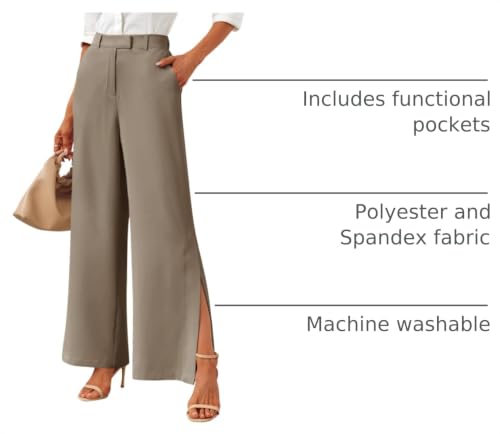Image of Cicy Bell Womens Side Split Dress Pants Wide Leg Business Casual Trousers | High Waisted, Elastic, Work Slacks with Pockets, 2026 Flowy Ladies Palazzo, Office Clothing
