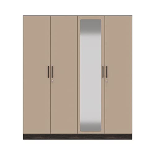 Image of Wakefit Wardrobe | 1 Year Warranty | Engineered Wood Almirah, Cupboard for Clothes Storage | 4 Door, Mirror, 5 Shelves, 1 Partition, 3 Drawers, 2 Hanging Space | Cashmere Plus - Wyoming Maple-Frappe