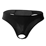 Ice Silk Thong Underwears For Men Sexy Male T Back Underwear Bulge Thongs G-String See Through Brief Thongs Shorts Bikini (Black,One Size)
