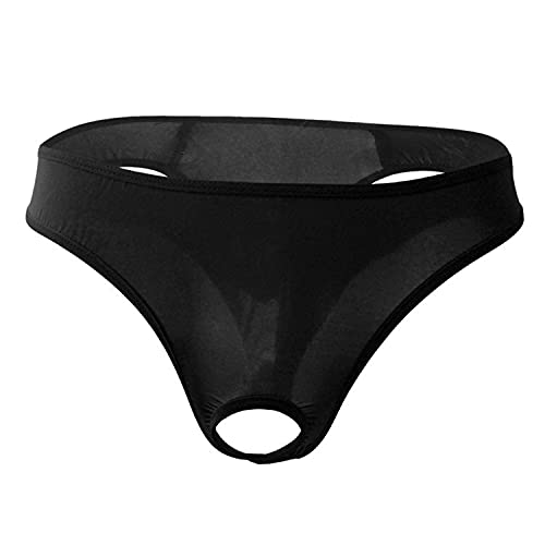 Men's Ice Silk Thong Underwears See Through Brief Underwear Shorts Bikini Pouch Bikini Briefs T-Back Sheer Thong (Black,One Size)