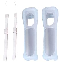 2 x Silicone Cover Soft Case Skin with Wrist Strap Hand String for Wii Remote White