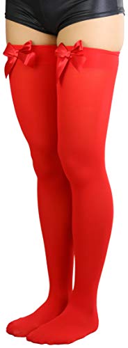 Image of ToBeInStyle Women's Opaque Long Thigh High Stockings w /Decorative Front Satin Bow
