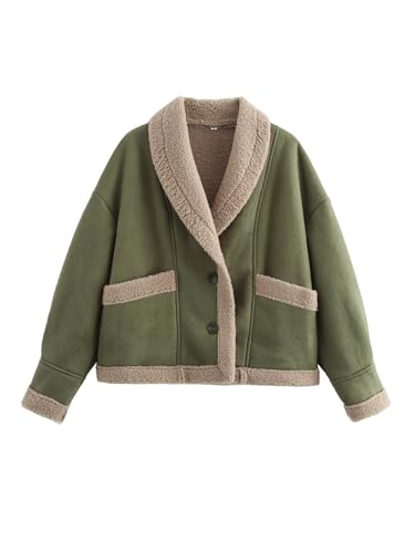 Women's Faux Suede Coat Casual Button Down Lapel Long Sleeve Fleece Sherpa Lined Jacket Outwear - Main Image