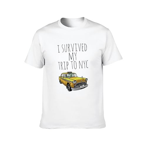 ZHUGU Men's Cotton Shirt I Survived My Trip to NYC New York Yellow Taxi Button Closure White_O Neck Tee