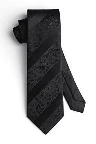 Image of HISDERN Mens Ties Set Stripe Plaid Ties for Men and Pocket Square Cufflinks Formal Silk Necktie Wedding Business