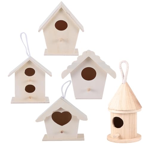 EXCEART 5 pcs Unfinished Birdhouse Kits Kids Adults Creative Bird Nest Garden Decoration Home Adornment Bird Houses Outside Color