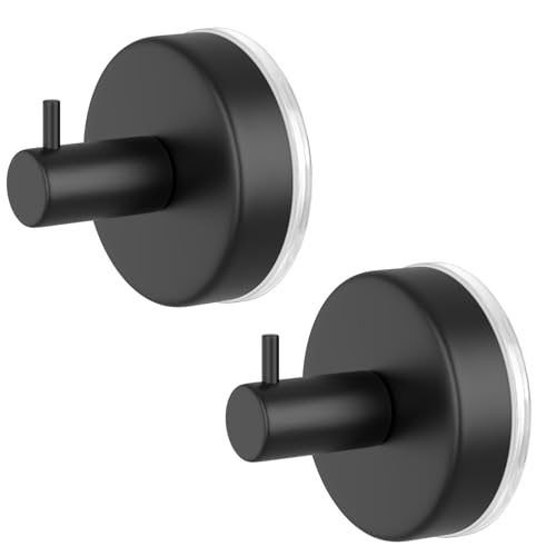 Image of HUFEEOH 2 Pack Wall Hooks Shower Towel Hook Towel Holder for Hanging, Removable Towel Suction Cup Hooks Bathroom Towel Hook for Towels (Black)
