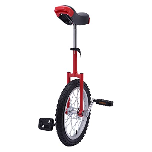Josbuynls 16/24 Wheel Unicycle Wheel Unicycle with Steel Rim Skid-Proof Tire Adjustable Seat Sports Exercise Bicycle for Daily Fitness (Red)