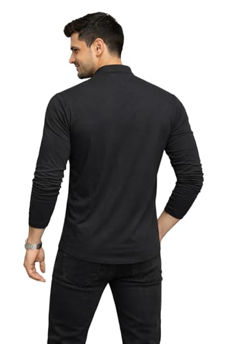 Image of Blisstone Men's Band Collar Shirt - Full Sleeve Slim Fit Casual Cotton Blend Mandarin Collar Button Down Shirt