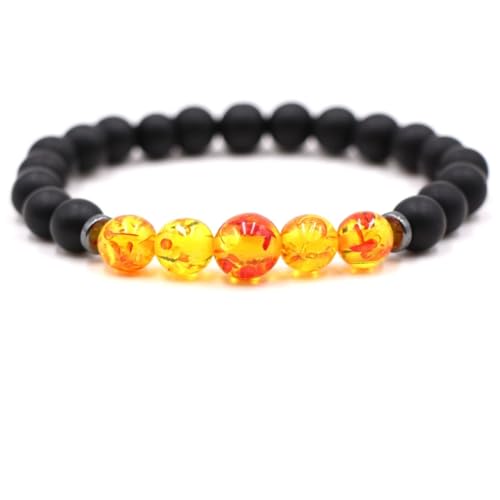 Wycian Bracciale cicret, da uomo, con perle bianche di magnesite, cristallo elastico, rotondo, pietra naturale liscia, 19 x 8 mm, per compleanno, 19cmx8mm, Cristallo, Ambra Agata, Stile 13