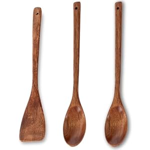 3PCS Kitchen Wooden Utensil Set, Heat Resistant Wooden Spoons for Cooking with Long Handle, Ladle Spoons Cooking Utensils Set for Stirring Mixing and Serving