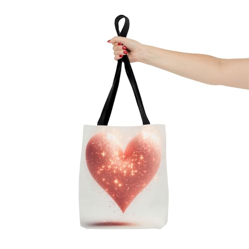 Shining Pink Heart Tote Bag, Gift for Her, Accessory, Shopping Bag, Pink Heart Tote, Tote Bag4