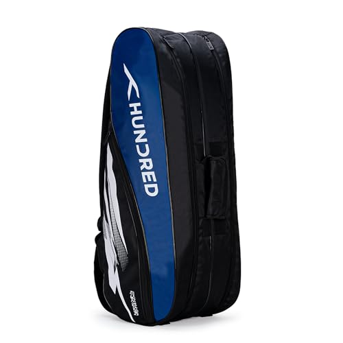 Hundred Cosmogear Badminton Kit-Bag (Black/Royal Blue)|Double Zipper|Bag with Front Zipper Pocket, Polyester