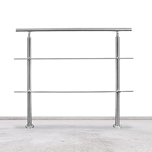 Tubiaz Rampe d’escalier en acier inoxydable, garde-corps d'escalier avec 2 barres transversales, garde-corps d'entrée pour balcon, escalier intérieur et...