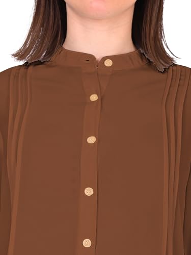 Image of Women's Regular Fit Solid Pleated Cotton Blend Shirts
