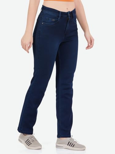 Image of FCK-3 Stretchable Denim High Rise Straight Fit Full Length Classic Jeans for Women