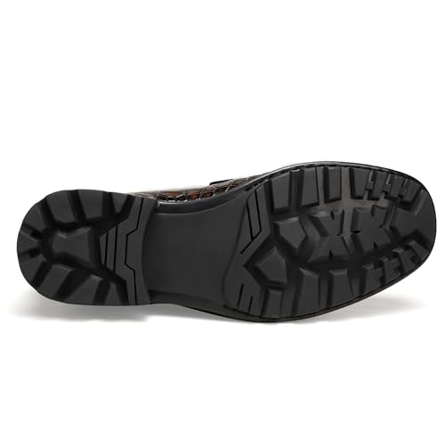 Image of Generic Men's Leather Dress Shoes, Classic Crocodile Printed Dress Shoes Casual Slip-on Penny Loafer for Mens