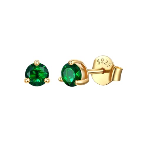Justbeingcute 4mm Emerald Stud Earrings for Women May Birthstone Stud 14K Gold Plated 0.3ct Green Cubic Zirconia Stud Earrings Birthday/Mothers Day Jewelry for Wife/Mom/Grandma/Sister/Best Friend