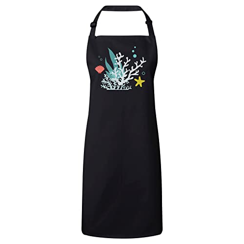 Tablier cuisine noir imperméable contre les taches au motif tropical