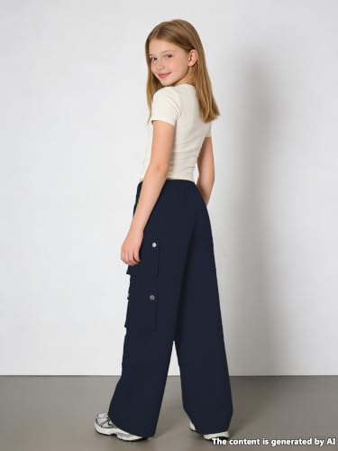 Image of SANGTREE Girls High Waist Casual Y2k Wide Leg Cargo Pants, 4-14 Years