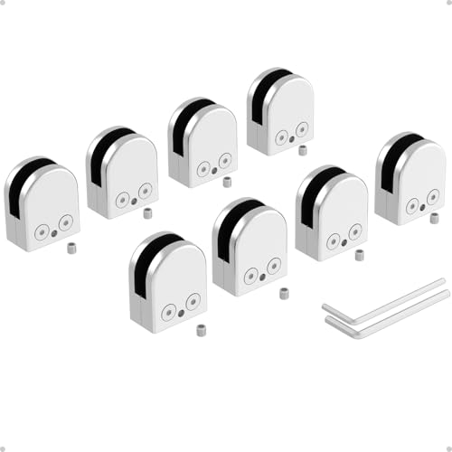 Glass Clamps, 8 PCS 8-10mm Adjustable Stainless Steel​ 304 Glass Bracket Flat Back with Micro-Adjust Screws, Hexagonal Wrench for Balustrade Stair Handrail Silver