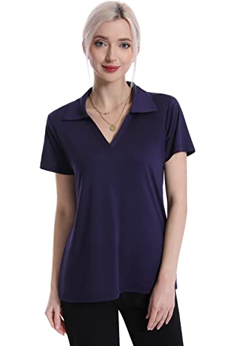 Femdouce Women's Polo Shirts V-Neck Short Sleeve Moisture Wicking Collared Shirts for Women Golf Polo Shirt for Work 1-3 Pack2