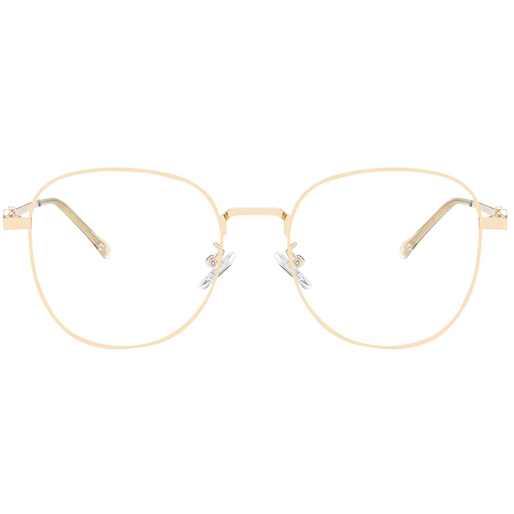 Oversized Metal Oval Reading Glasses for Women, Trendy Anti Blue Light Computer Readers, Filter UV Ray Lady Eyeglasses