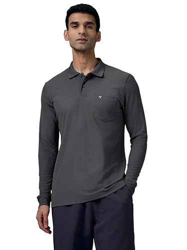 Image of TECHNOSPORT Men Polyester Slim Fit Polo Neck Full Sleeve Matpiq T-Shirt with Patch Pocket for Regular Use