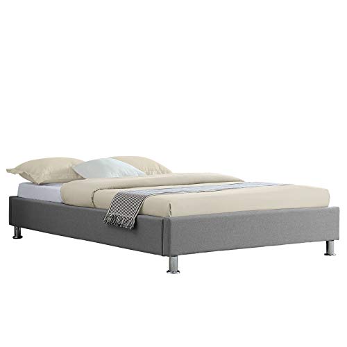 IDIMEX Lit futon Simple pour Adulte Nizza Couchage 120 x 190 cm 1 Place et Demi / 1 Personne, avec sommier et Pieds en métal chromé, revêtement en Tissu Gris