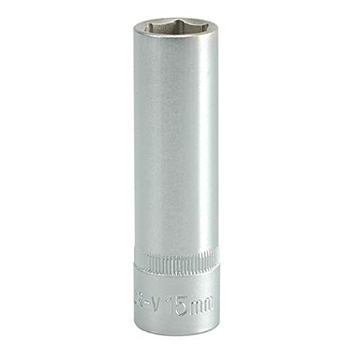 Image of Yato YT-1228 Hexagonal Deep Socket of Size 15mm & Length 76mm Suitable for Socket Wrench Set |CRV 50BV30 Chromium Satin Plated Steel|Socket Tool Box|Uses:Home & Mechanical Tools|Industrial Power Tool