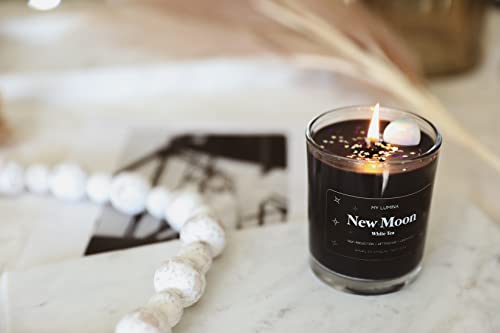 My Lumina New Moon Aromatherapy Candle W/Moonstone Crystal Inside -Natural Stone Healing Energy, Stress Relief, Relaxing & Balance- Soy Wax Scented Candle Home - Gift For New Beginnings - Night Black #TOP5