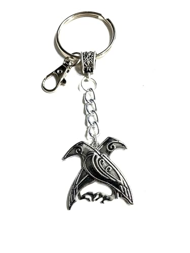 NORSE VIKING KEYRING, Twin Raven Purse Charm Belt Loop Back Pack Handmade Gift Wrapped Odin's Huginn & Muninn Men Women Viking Gift