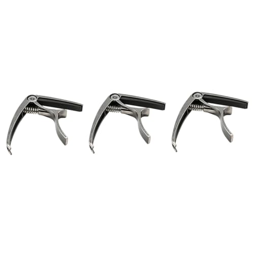 金属製 ギターカポ 5個セット シルバー クリップオン式 チューニングアクセサリー アコースティックギター ウクレレ バイオリン対応 迅速な位置調整可能 (シルバー×3個,mediumx3pcs)
