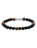 Bracelet Zen avec perles d'agate de tigre noires de 6 mm - Quartz knurled de la marque ROCHET MEN JEWELLERY