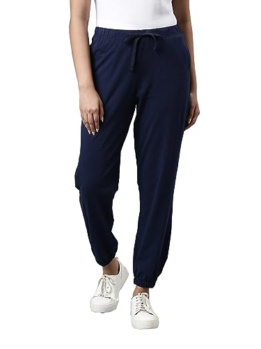 Image of GO COLORS Cotton Stretch Casual Joggers Full Length for Women| Mid Rise