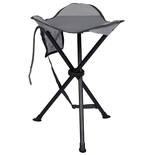 Portal Klapphocker Faltbar mit Seitentasche Dreibeinhocker Ultraleicht Tragbarer Angelstuhl 53.3cm Hoch 102KG Belastbar Campinghocker mit Seitentasche für Angeln Camping Wandern Grau