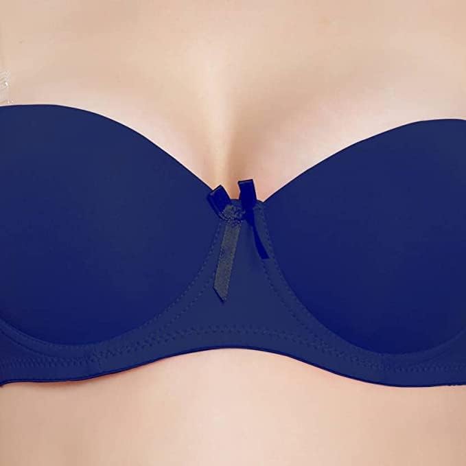 Image of Brachy Women Cotton Nylon Spandex Padded Underwire Strapless Backless Invisible Clear Transparent Back Push up Bra with (Free Extra Transparent Strap)