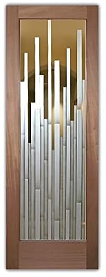 Frosted Glass Interior Door - Mosaics - 3D Enhanced Clear - Geometric - 28" x 96" - Book/Slab Door - Mahogany