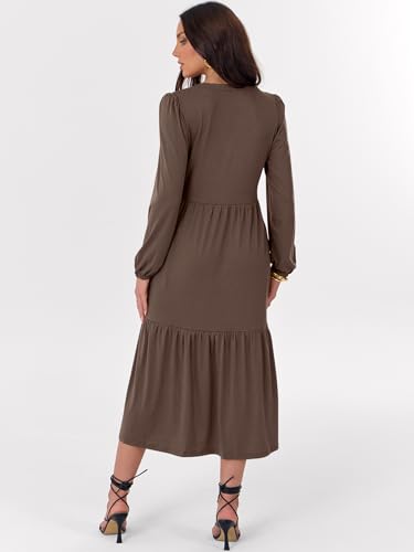 ANRABESS Women's Long Sleeve Maxi Dresses 2025 Fall Casual V Neck Flowy Tiered Boho Modest Trendy Vacation Dress with Pockets4