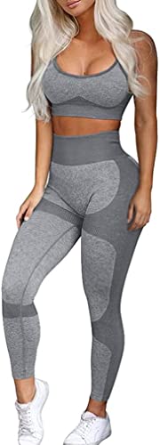 Image of OLCHEE Workout Set for Women 2 Piece Seamless Yoga Leggings and Cross Strap Sports Bra