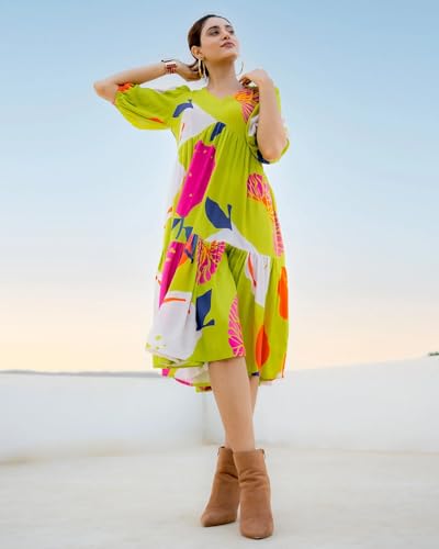 Image of Wedani Green Printed Dress for Women