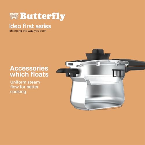Image of Butterfly Duo Curve SS 3L Pressure Cooker|Induction Base| Halo Crown Spill Filter | Patented Pressure Lock Handle(4th Level Safety) | Float mechanism powered Optimal Steam Cooking | 5 Yr Warranty