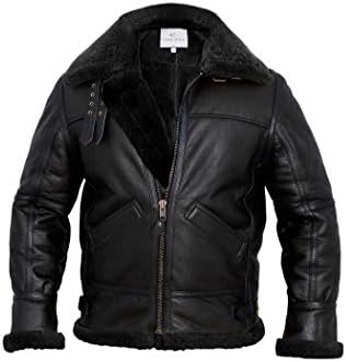 Marco Enzolani Men B3 Bomber Jacket Aviator Real Shearling B3 Bomber Sheepskin Jacket Winter Black (Black, 2xl)